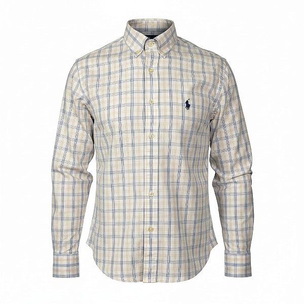 Camisa RL Masculina Custom Fit Xadrez Oxford Laranja e azul