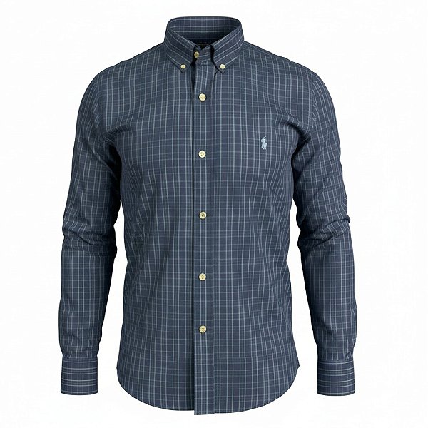 Camisa RL Masculina Custom Fit Xadrez Azul