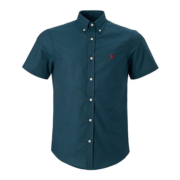 Camisa RL Masculina Manga curta Oxford Azul petróleo