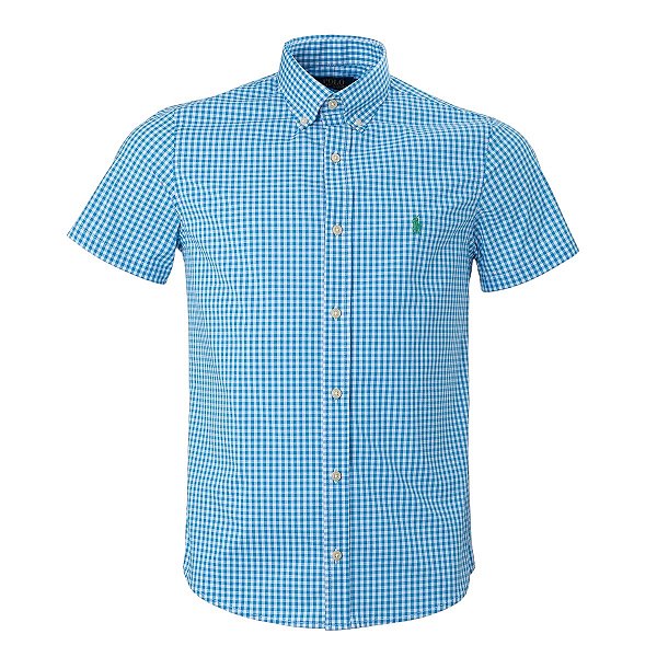 Camisa RL Masculina Manga curta Quadriculada Azul e verde