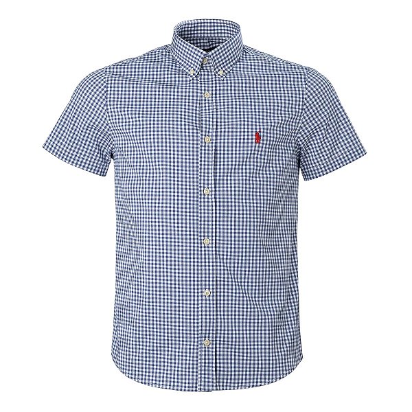 Camisa RL Masculina Manga curta Quadriculada Azul