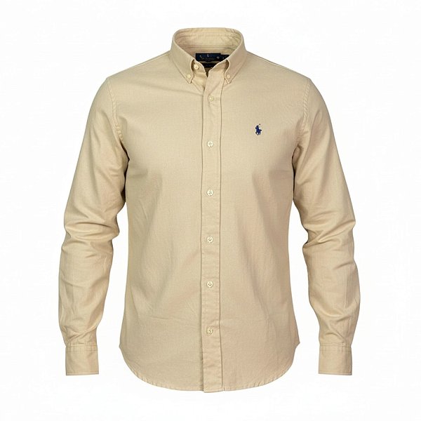 Camisa RL Masculina Custom Fit Oxford Caqui