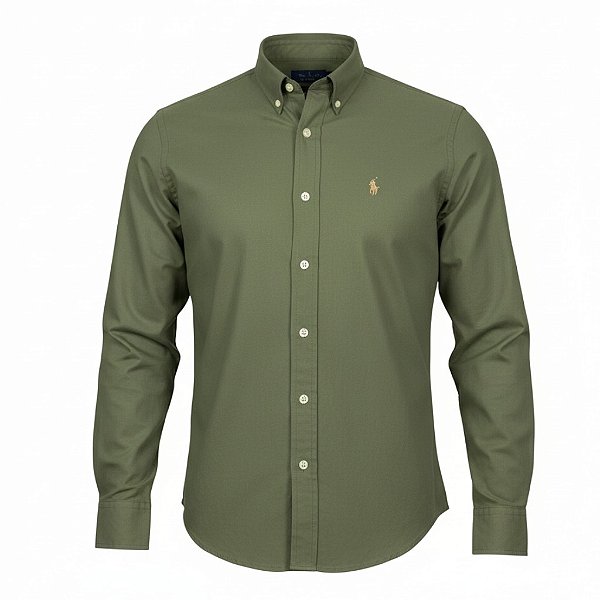 Camisa RL Masculina Custom Fit Oxford Verde militar