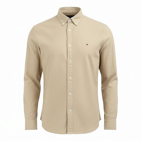 Camisa Tommy Hilfiger Masculina Regular Fit Oxford Caqui