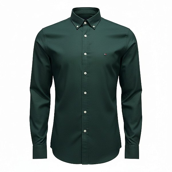 Camisa Tommy Hilfiger Masculina Regular Fit Oxford Verde escuro
