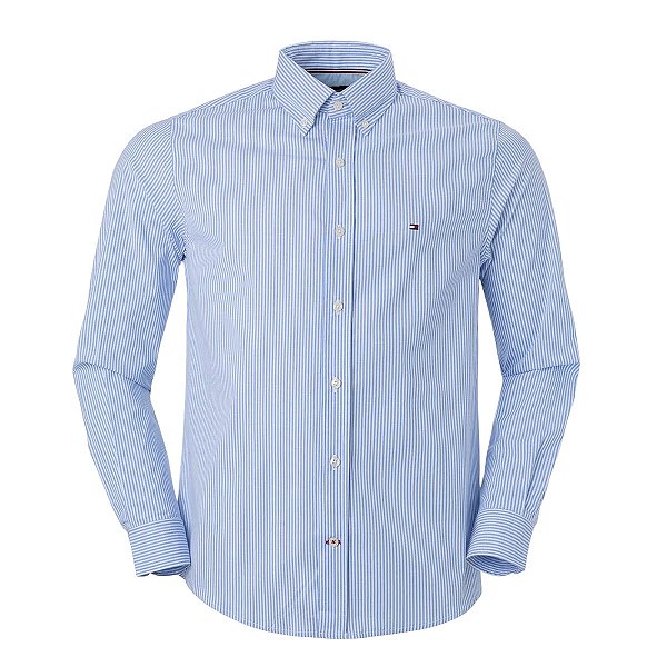 Camisa Tommy Hilfiger Masculina Regular Fit Listrada Azul claro