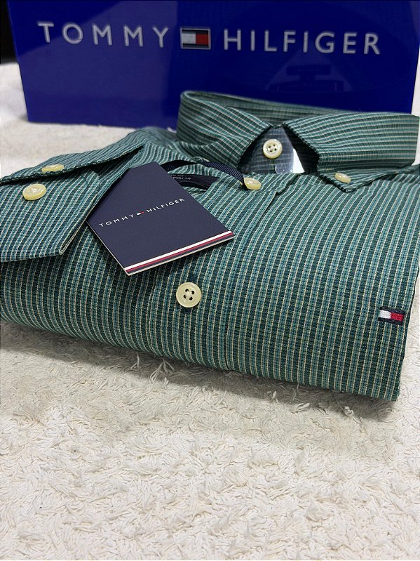 Camisa Tommy Hilfiger Masculina Regular Fit Xadrez Verde