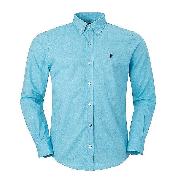 Camisa RL Masculina Custom fit Oxford Azul Turquesa