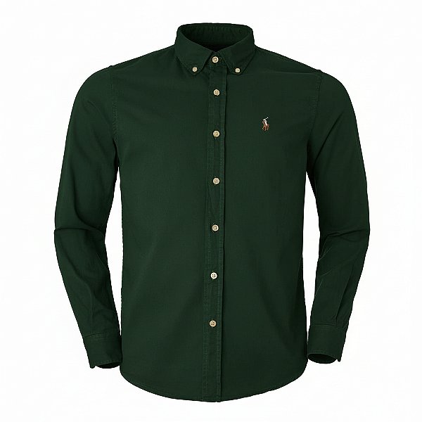 Camisa RL Masculina Custom fit Sarja Coloured Verde escuro