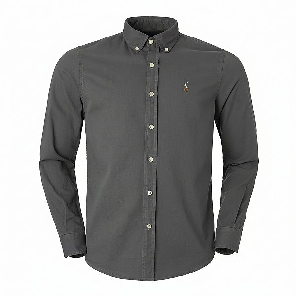 Camisa RL Masculina Custom fit Sarja Coloured Chumbo