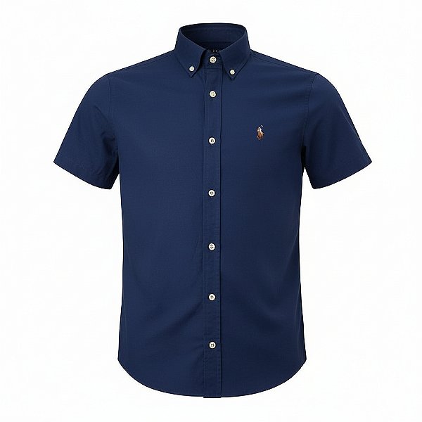 Camisa RL Masculina Manga curta Oxford Coloured Azul marinho