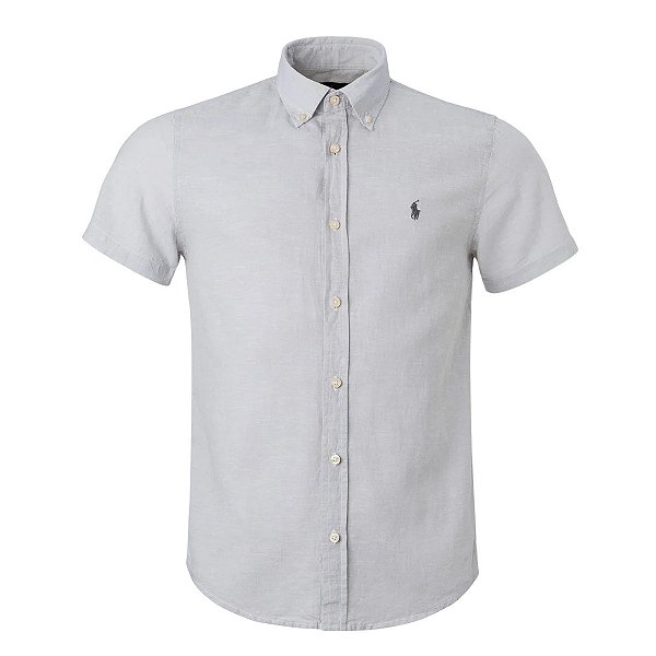 Camisa RL Masculina Manga Curta Linho Cinza