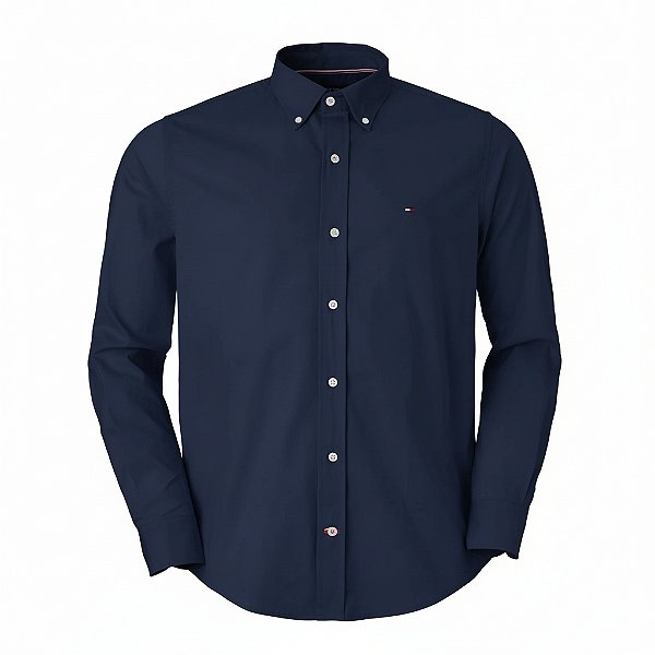 Camisa Tommy Hilfiger Masculina Regular Fit Stretch Azul marinho