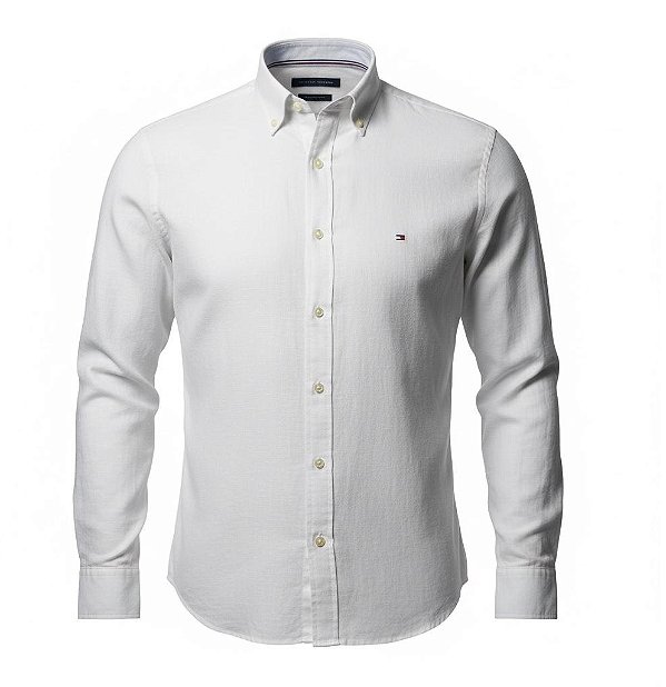 Camisa Tommy Hilfiger Masculina Regular Fit Linho Branca