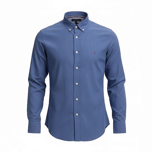 Camisa Tommy Hilfiger Masculina Regular Fit Linho Azul