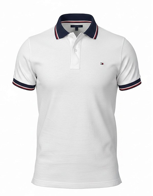 Polo Tommy Hilfiger Masculina Regular Details Branca