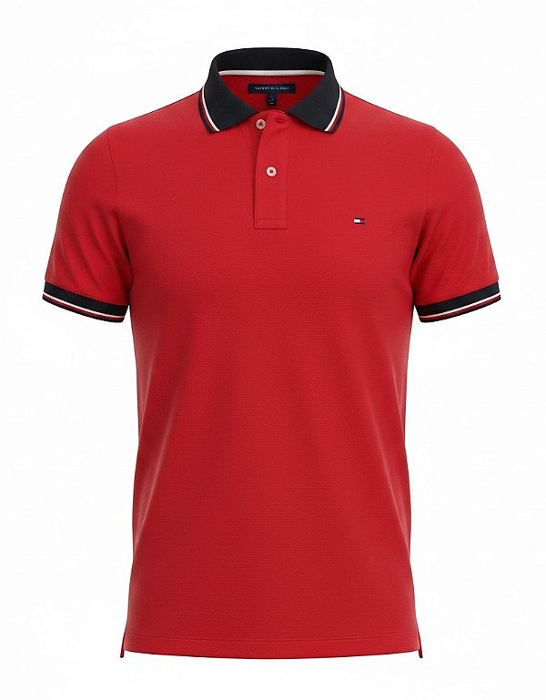 Polo Tommy Hilfiger Masculina Regular Details Vermelha