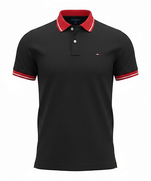 Polo Tommy Hilfiger Masculina Regular Details Preta