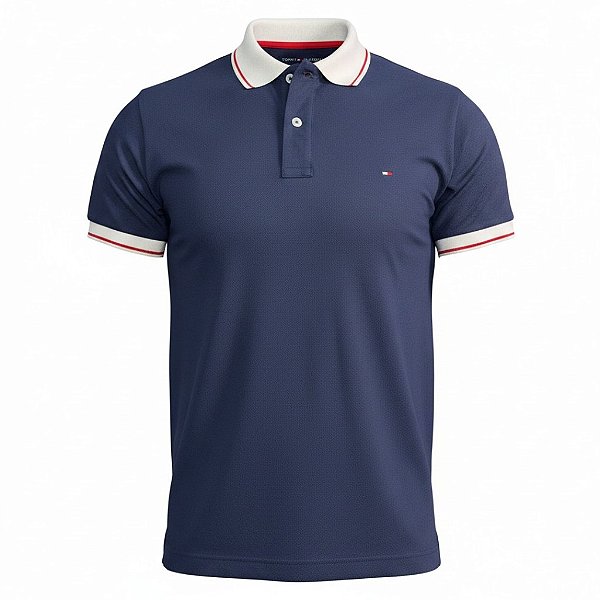 Polo Tommy Hilfiger Masculina Regular Details Azul marinho