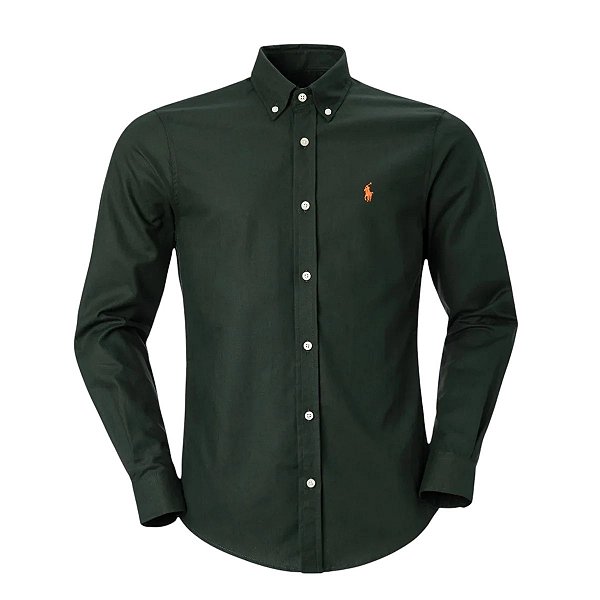 Camisa RL Masculina Custom Fit Oxford Verde bandeira