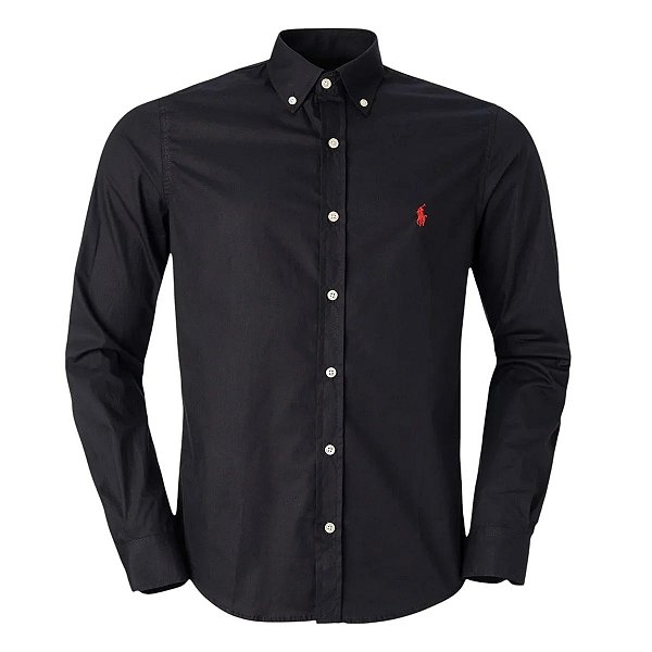 Camisa RL Masculina Custom Fit Oxford Preta