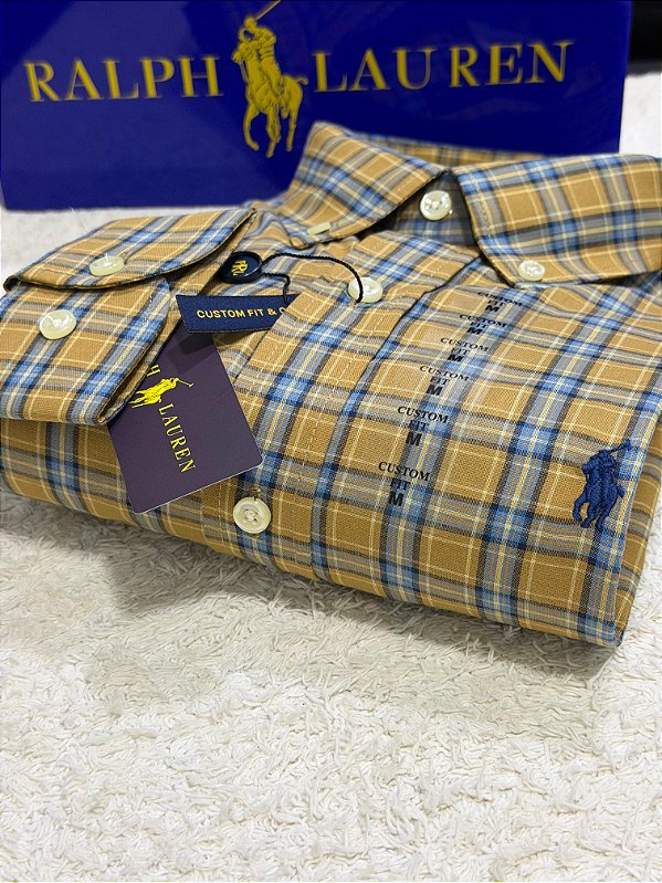 Camisa RL Masculina Custom Fit Xadrez Mostarda