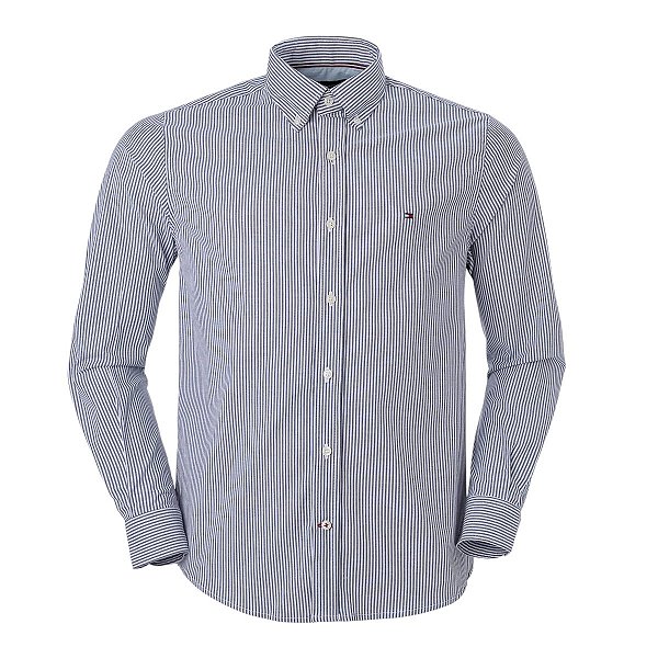 Camisa Tommy Hilfiger Masculina Regular Fit Listrada Azul marinho
