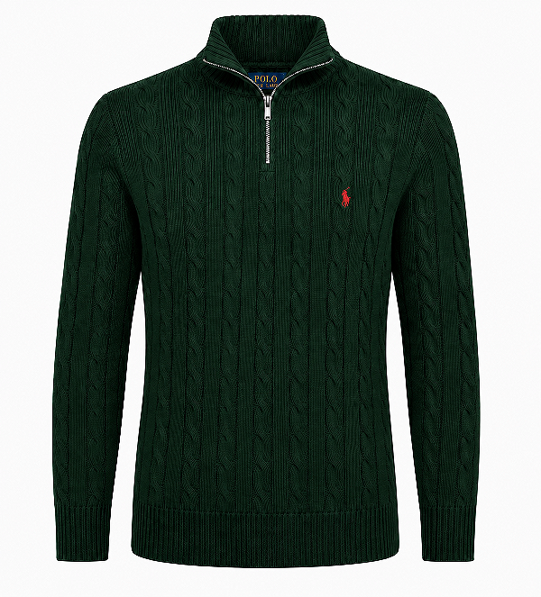 Suéter RL Masculino Detalhado Zíper Verde escuro