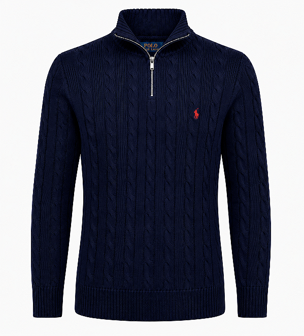 Suéter RL Masculino Detalhado Zíper Azul marinho