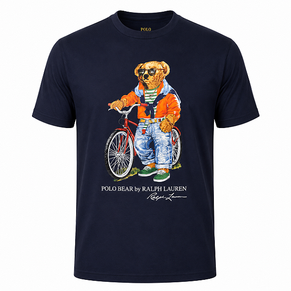 Camiseta RL Masculina Custom-Fit Bear Bike Azul marinho