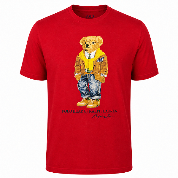 Camiseta RL Masculina Custom-Fit Bear Preppy Vermelha