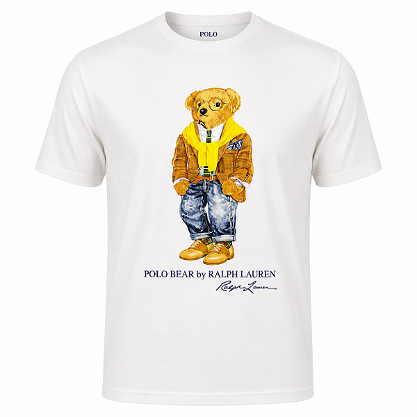 Camiseta RL Masculina Custom-Fit Bear Preppy Branca