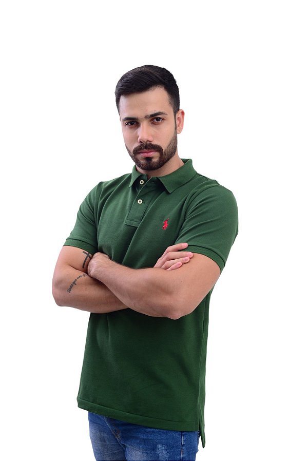 Polo RL Masculina Custom Fit Verde Escuro