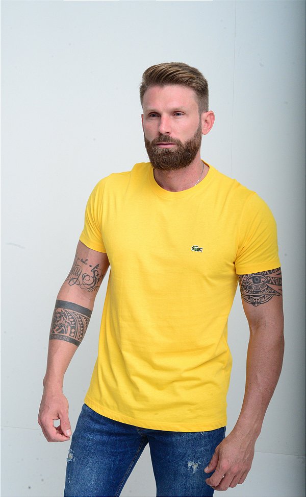 Camiseta Lacoste Basic Croc Bordado Amarela