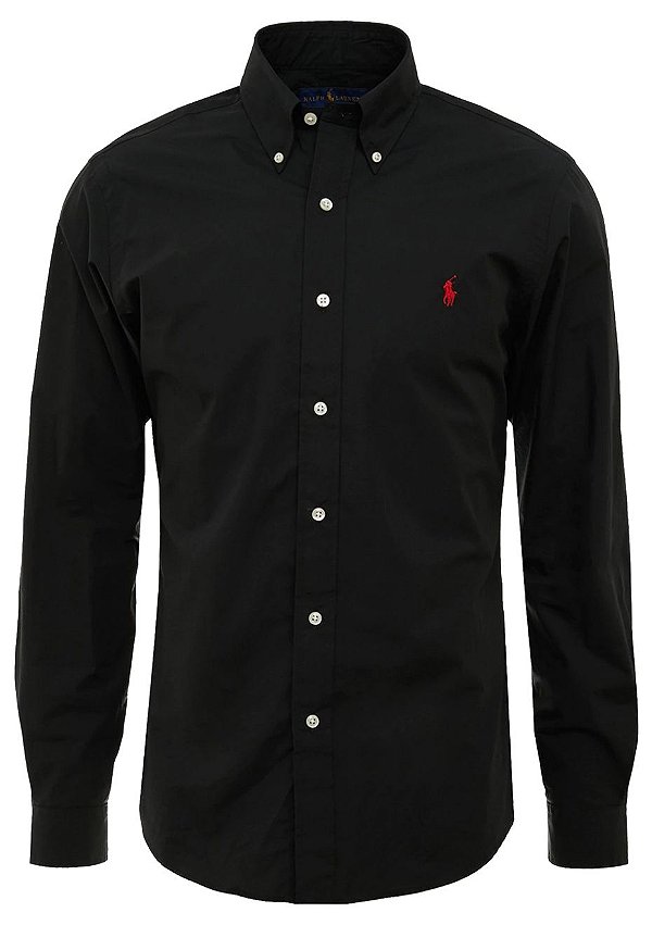 Camisa Ralph Lauren Masculina Custom Fit Smooth Preta