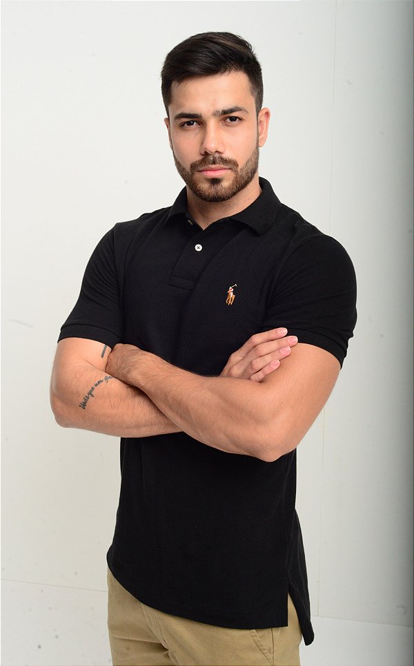 Polo Ralph Lauren Masculina Custom Fit Coloured Preta