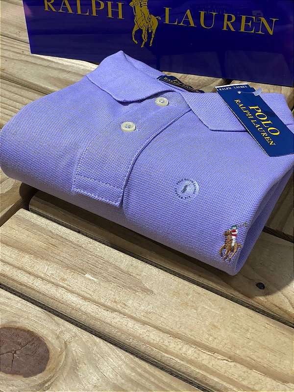 Polo Ralph Lauren Masculina Custom Fit Strong Cotton Coloured Lilás