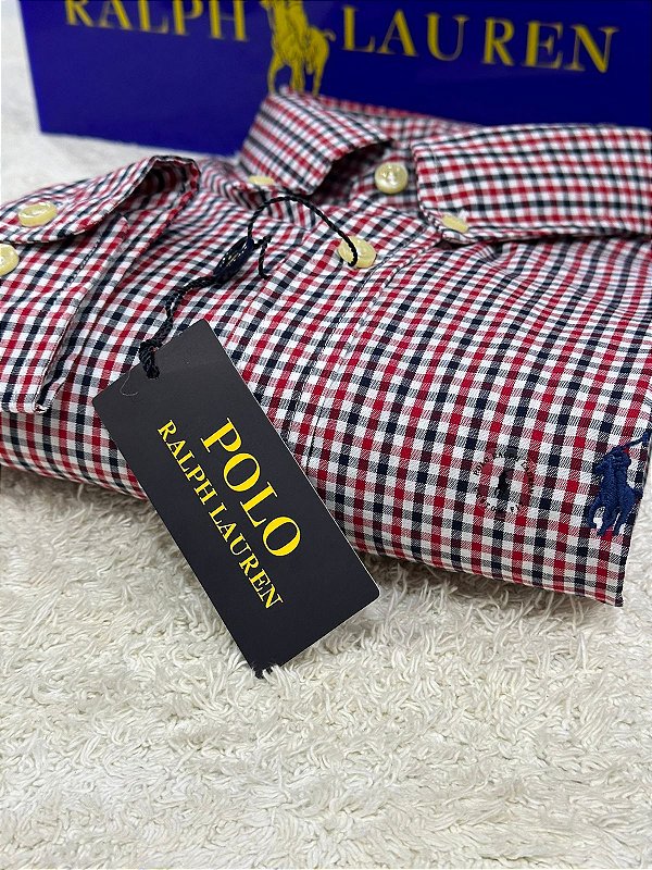 Camisa Ralph Lauren Masculina Custom Fit Quadriculada Tricolor