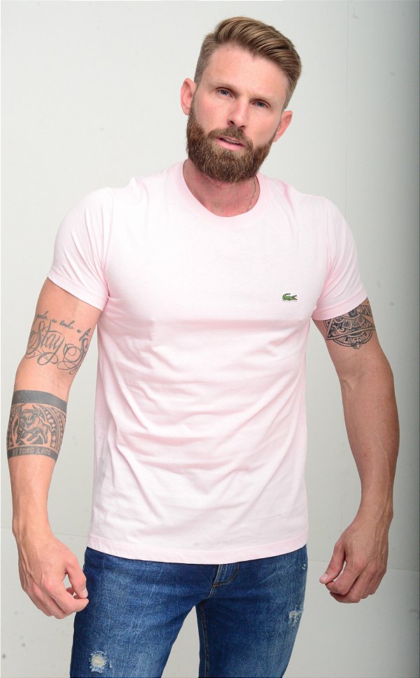 Camiseta Lacoste Basic Croc Bordado Rosa