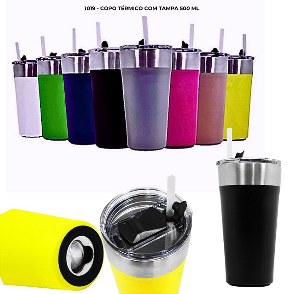 Copo Inox Termico  500 ml Canudo