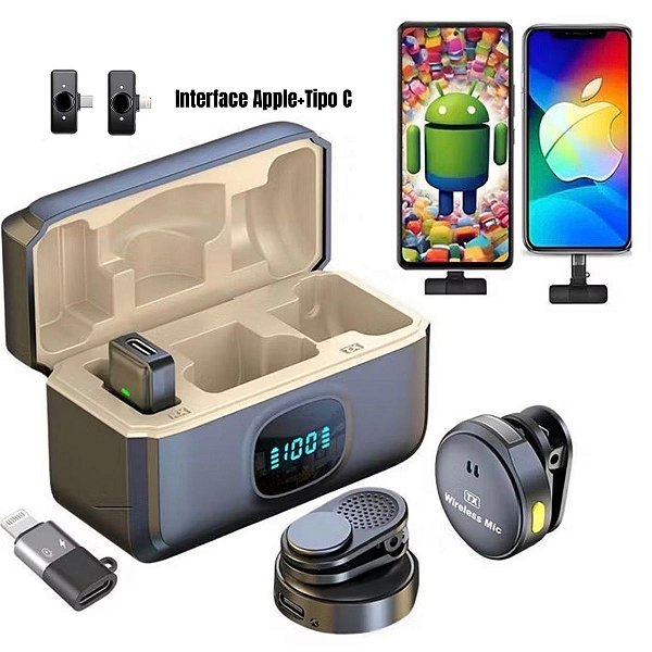 Microfone mini De Lapela 2in1 Sem Fio Para iPhone/Android Profissional Magnético Redução de Ruído