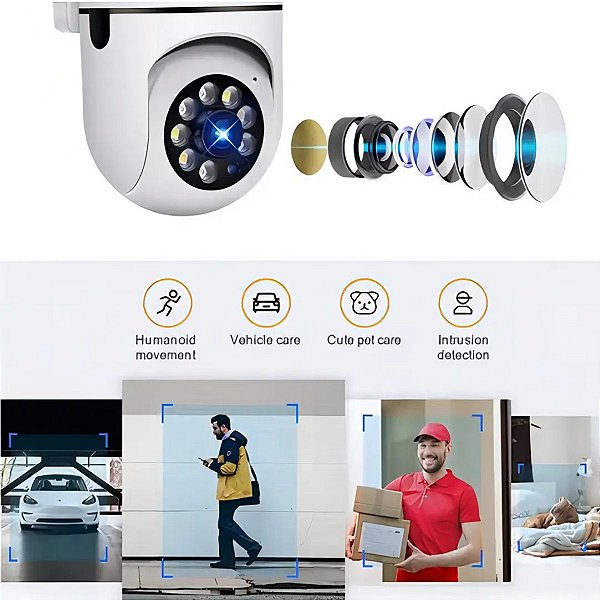 Câmera Tomada WiFi Interna Yoosee 360° Visão Noturna App AJ-A15-B