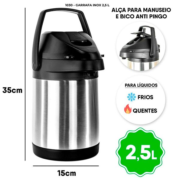 Garrafa Térmica Inox 2,5 Lts Quente e Frio Terere Chimarrão