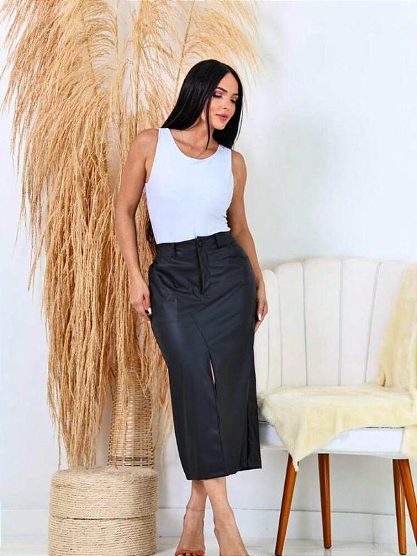 Saia Midi Cirrê com fenda