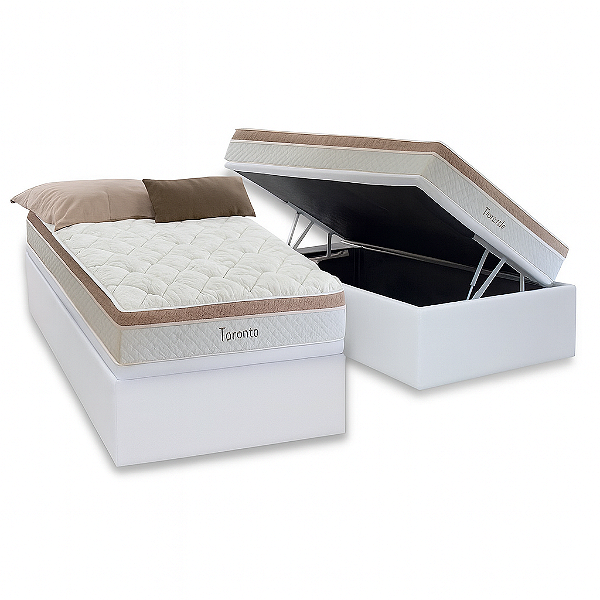 Conjunto: Box com Baú + Colchão Herval Toronto - Molas ensacadas - Solteiro 88x188x68