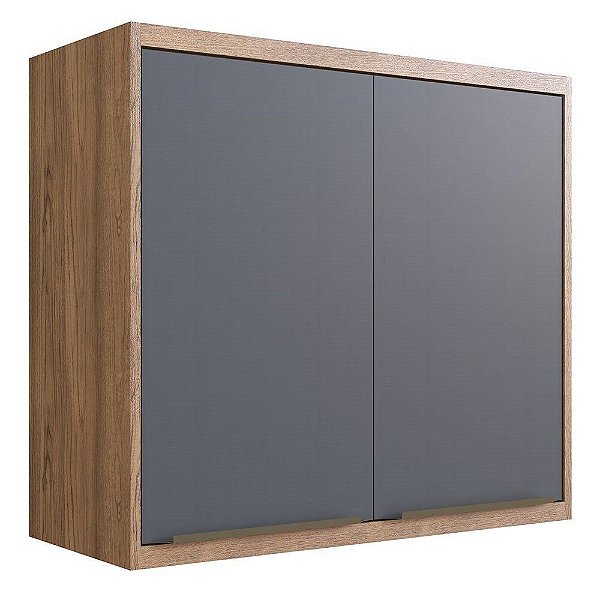 Aéreo Cozinha Modular 80 cm - 100% MDF Édez Une, 2 Portas, 1 Prateleira - Louro Freijó e Porta Grafite