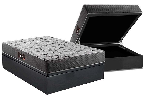 Conjunto: baú+ colchão Herval Black espuma ortopédica D60 casal 138X188X71