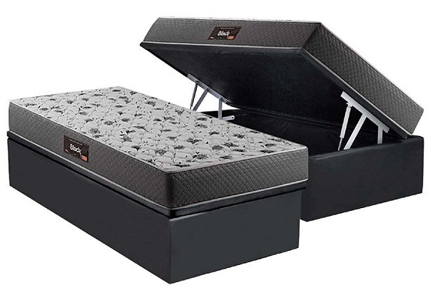 Conjunto: baú + colchão Herval Black espuma ortoédica D60 solteiro 88X188X63