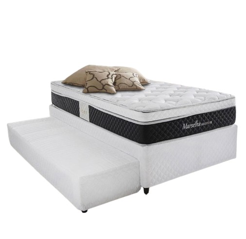 Conjunto: Box Herval com auxiliar de molas  + Colchão Marselha -  Solteirão 96X203X63