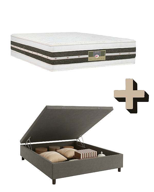 Box com Baú + Colchão Castor Silver Star - Molas Tecnopedic double face | Casal 138x188x80cm